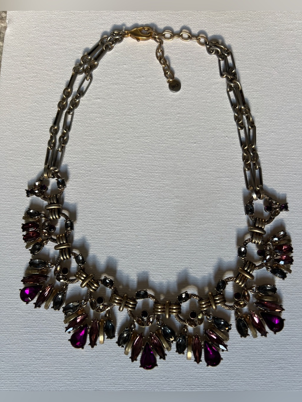 Bella Jack Antique Brass Purple Crystal Statement Necklace Chunky Mixed Metal